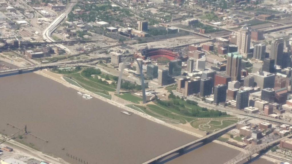 Aerial view of St. Louis and the Gateway Arch